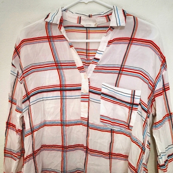 3 for $15 / LUSH • plaid chiffon tunic - Picture 1 of 12